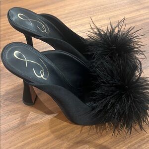 Elegant Black Feathered Women's Heels